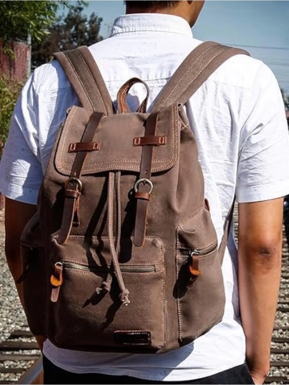 GEARONIC Vintage Canvas Backpack - Brown/Coffee